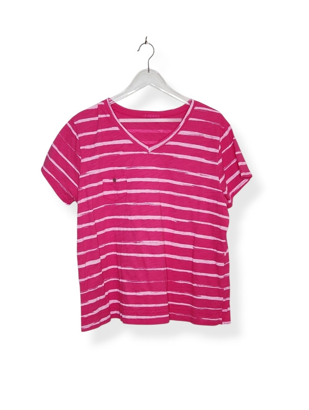 Fresh Produce Pink White Striped Short Sleeve T-Shirt Top Women's Size 1X